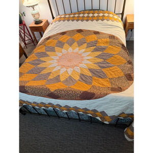 Vintage Hand Stitched Quilt Star Medallion Full Queen 102x90 Farmhouse Patchwork